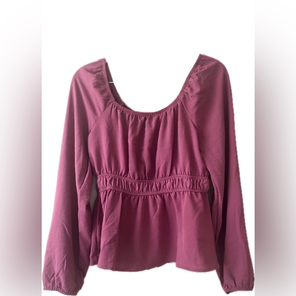 NWT Olive & Oak Square Neck Blouse with Ruching Womens Small long sleeve fuchsia